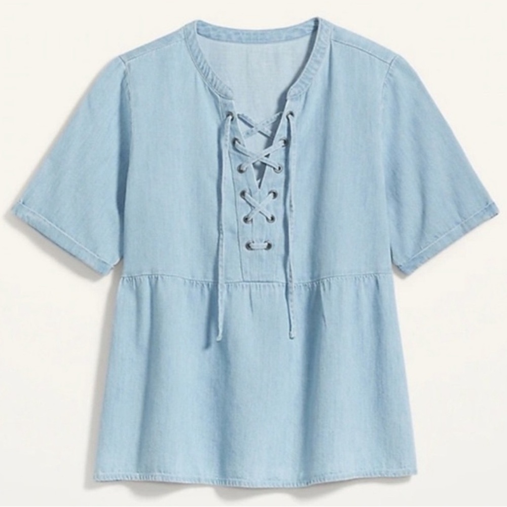 Old Navy Lace Up Peplum Chambray Top